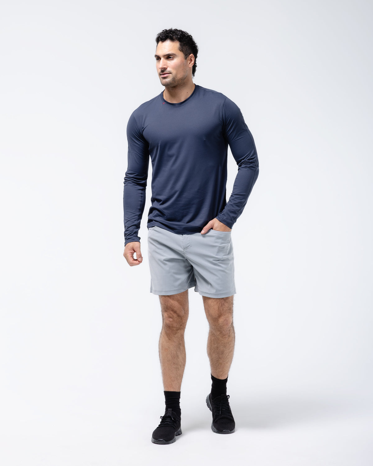 Black Crest Men's Rival Long Sleeve Training Tee in Navy, view 11