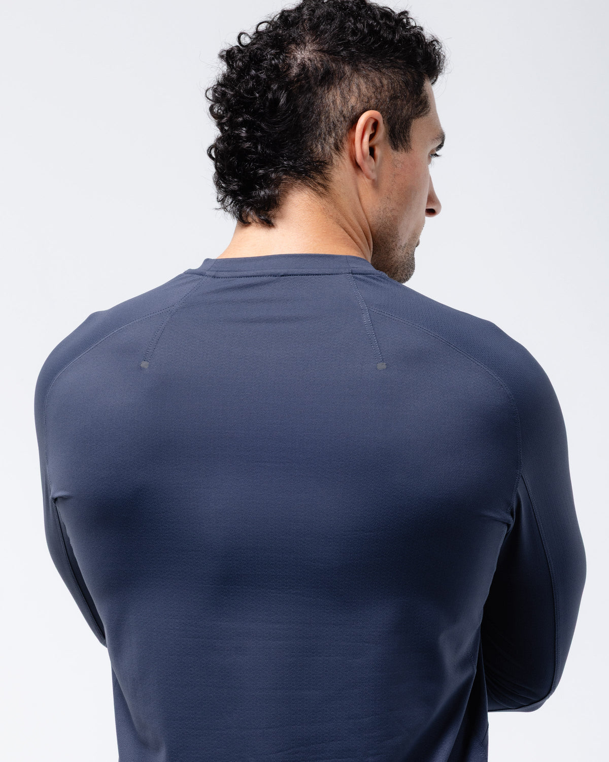 Black Crest Men's Rival Long Sleeve Training Tee in Navy, view 6