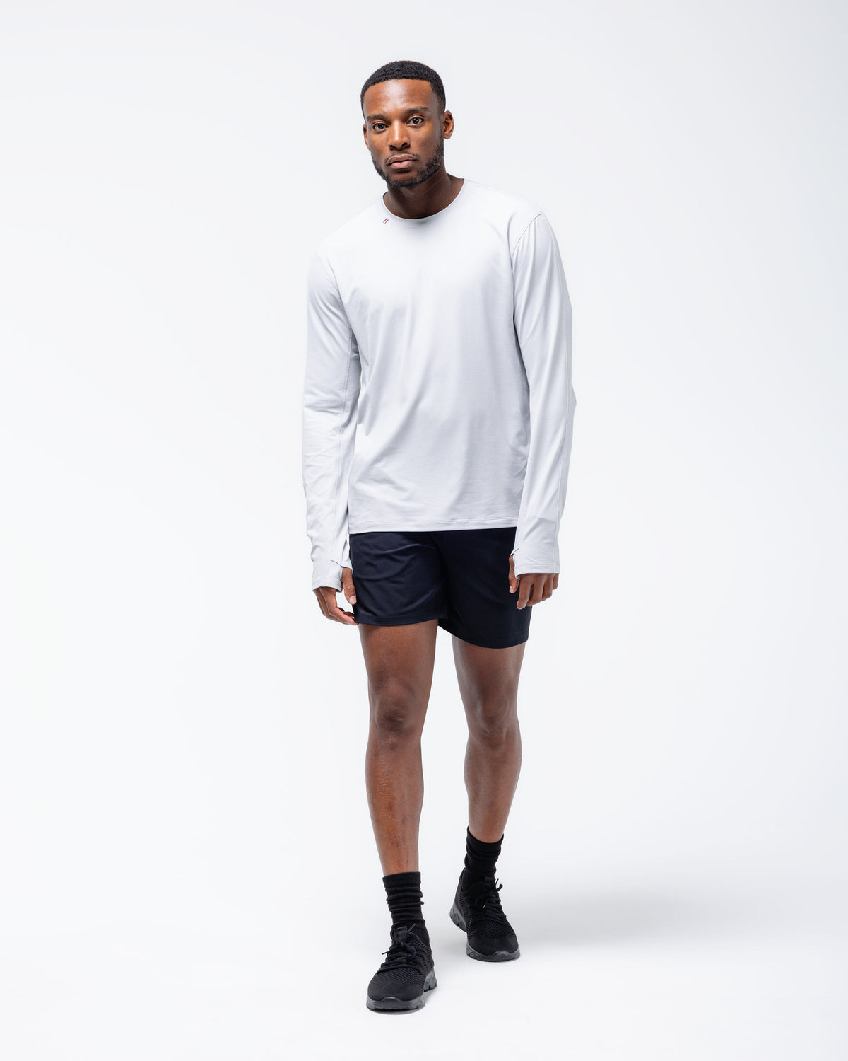 Black Crest Men's Rival Long Sleeve Training Tee in Light Grey, view 11