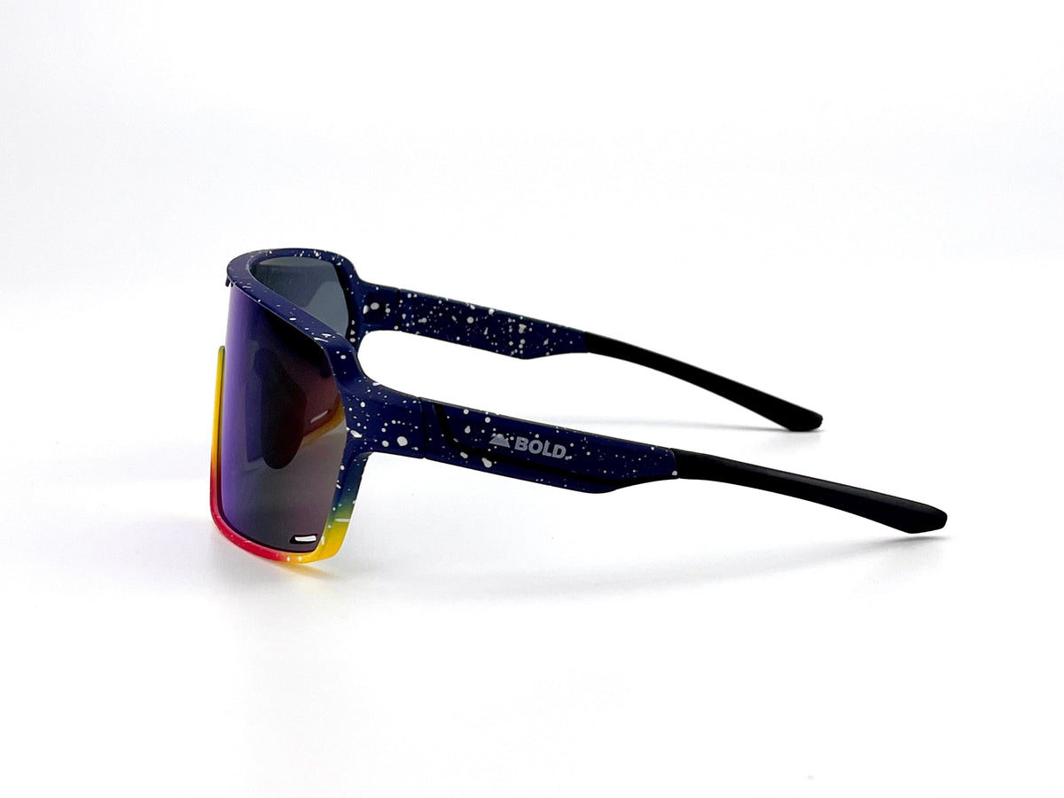 BOLD Shadows wrap sunglasses in blue and yellow, view 3