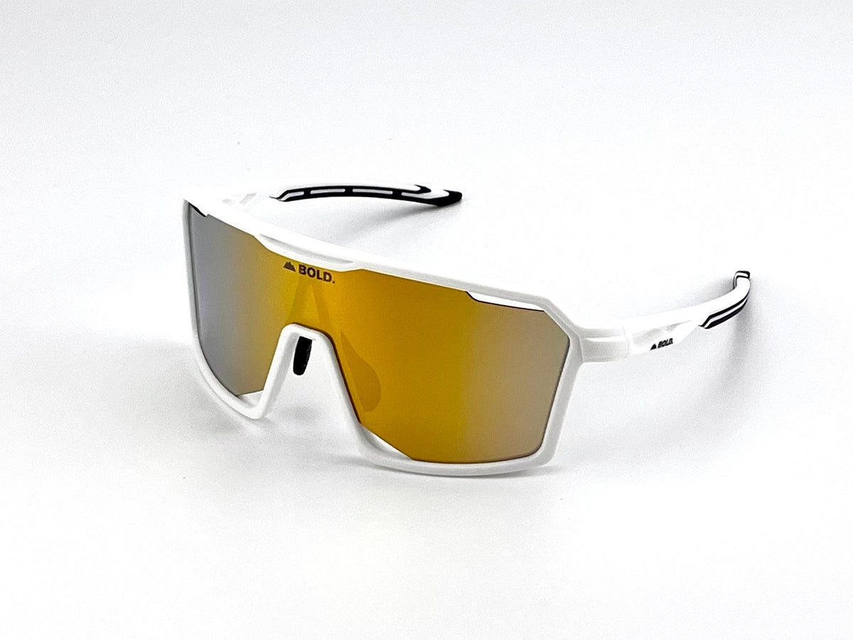 BOLD Flux wrap sunglasses in white, view 1