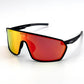 BOLD NSP low-profile sunglasses in red and black, view 1