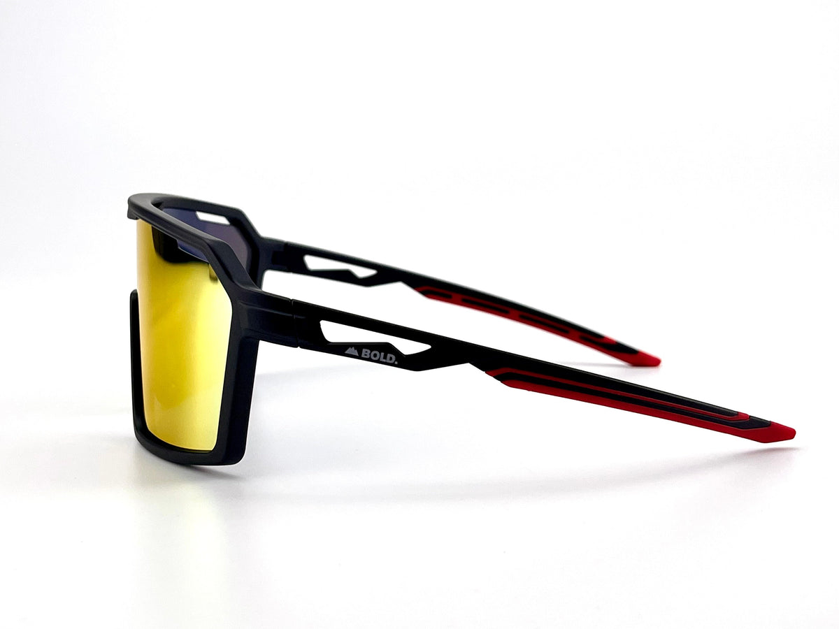 BOLD Flux wrap sunglasses in red and black, view 3