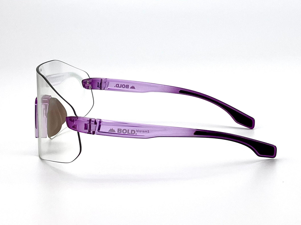 BOLD Emerald rimless photochromic sunglasses in purple, view 5