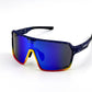 BOLD Shadows wrap sunglasses in blue and yellow, view 1