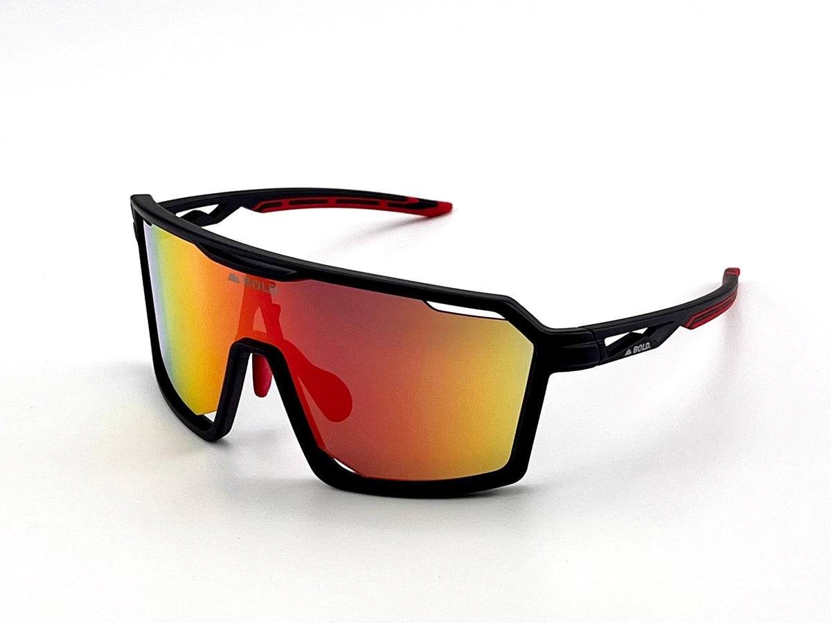 BOLD Flux wrap sunglasses in red and black, view 1