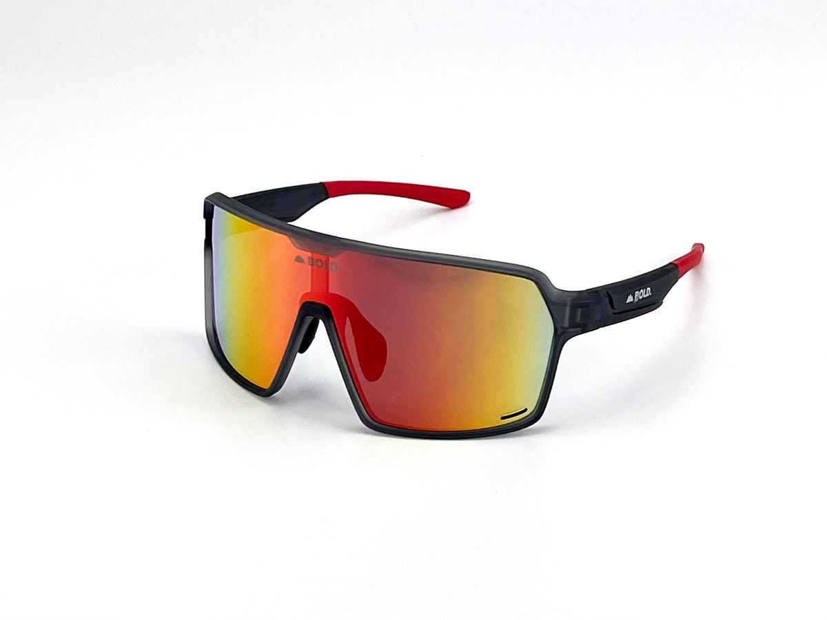 BOLD Shadows wrap sunglasses in red and black, view 1