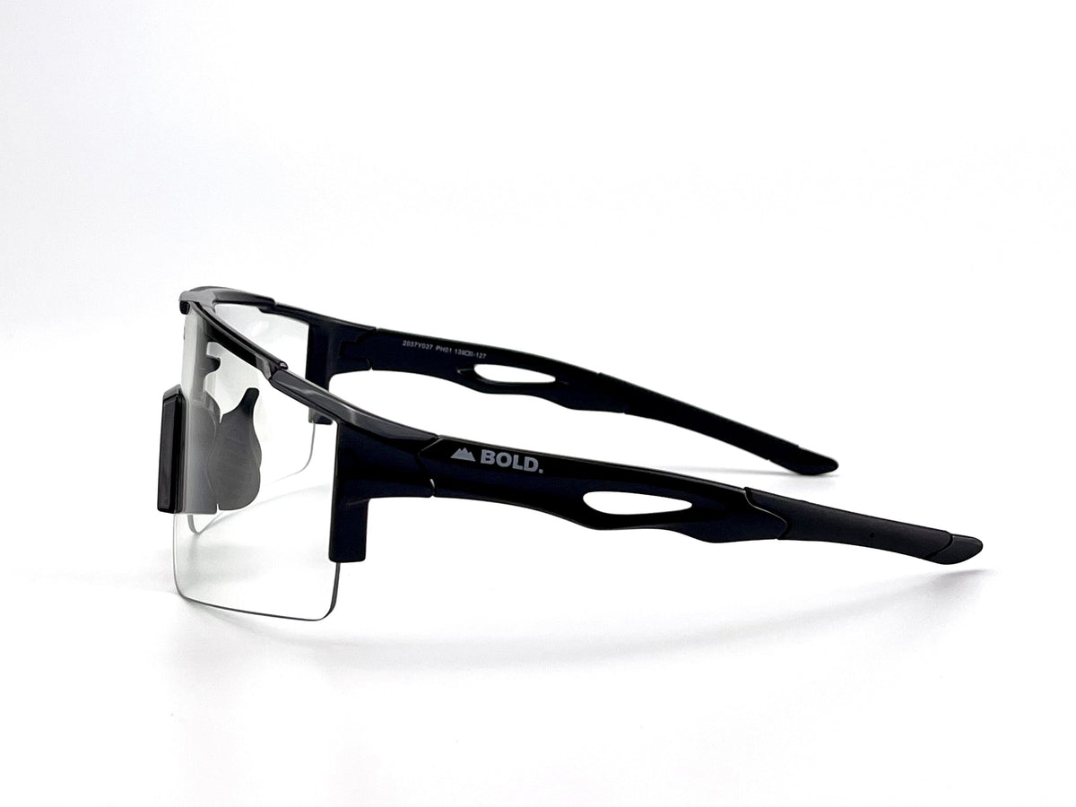 BOLD Wavelength photochromic shield sunglasses in black, view 5