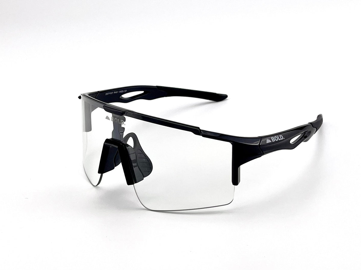 BOLD Wavelength photochromic shield sunglasses in black, view 3