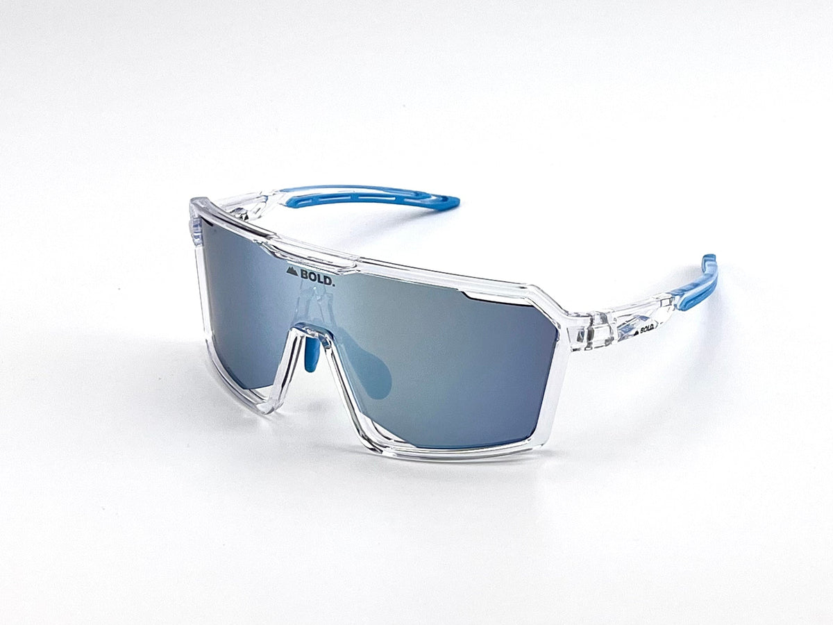 BOLD Flux wrap sunglasses in blue, view 1