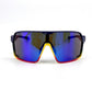 BOLD Shadows wrap sunglasses in blue and yellow, view 2