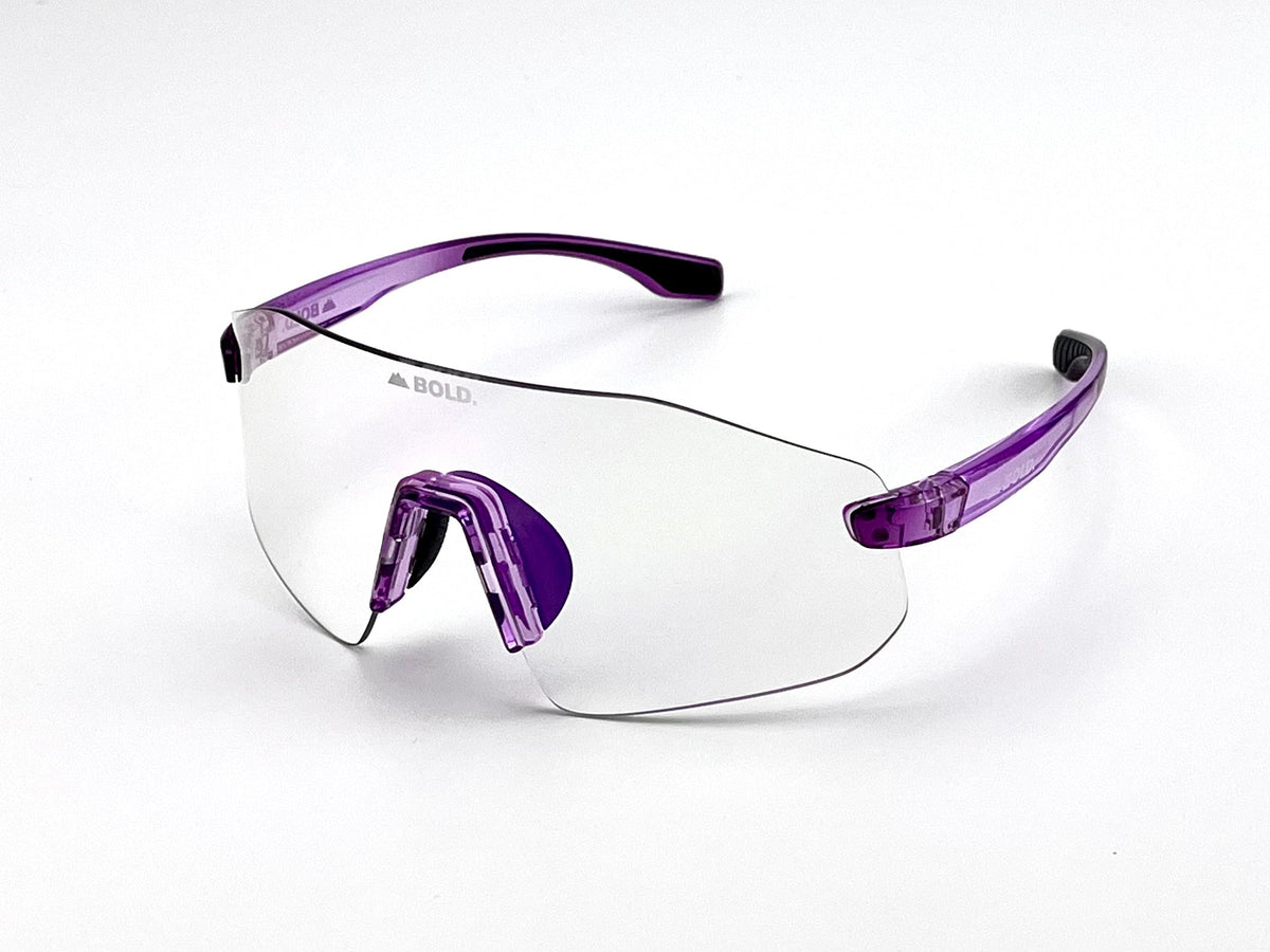 BOLD Emerald rimless photochromic sunglasses in purple, view 3