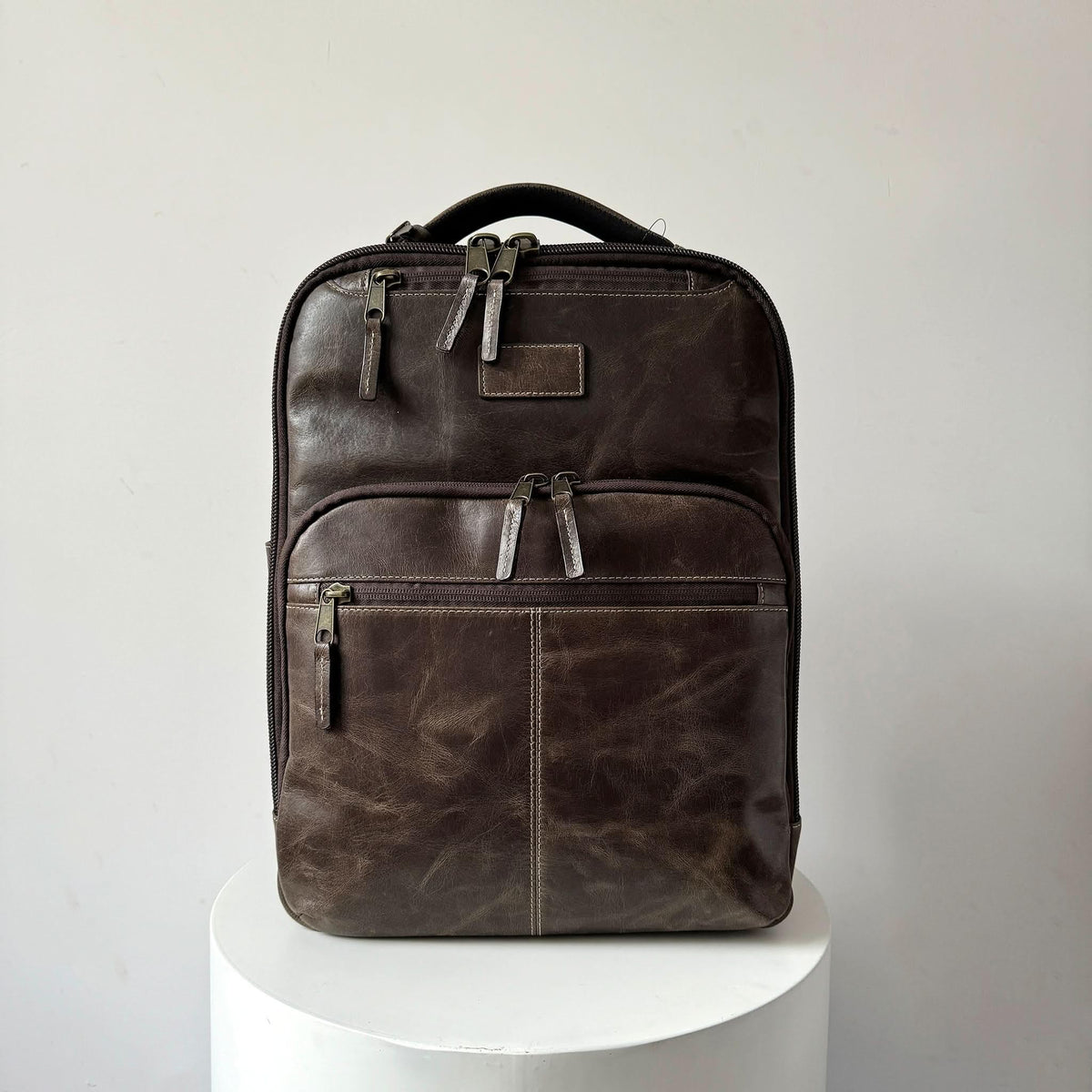 Miami Leathers Crazy Horse leather 16 inch laptop backpack, brown, image 1 of 10