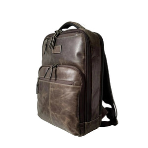 Miami Leathers Crazy Horse leather 16 inch laptop backpack, brown, detail