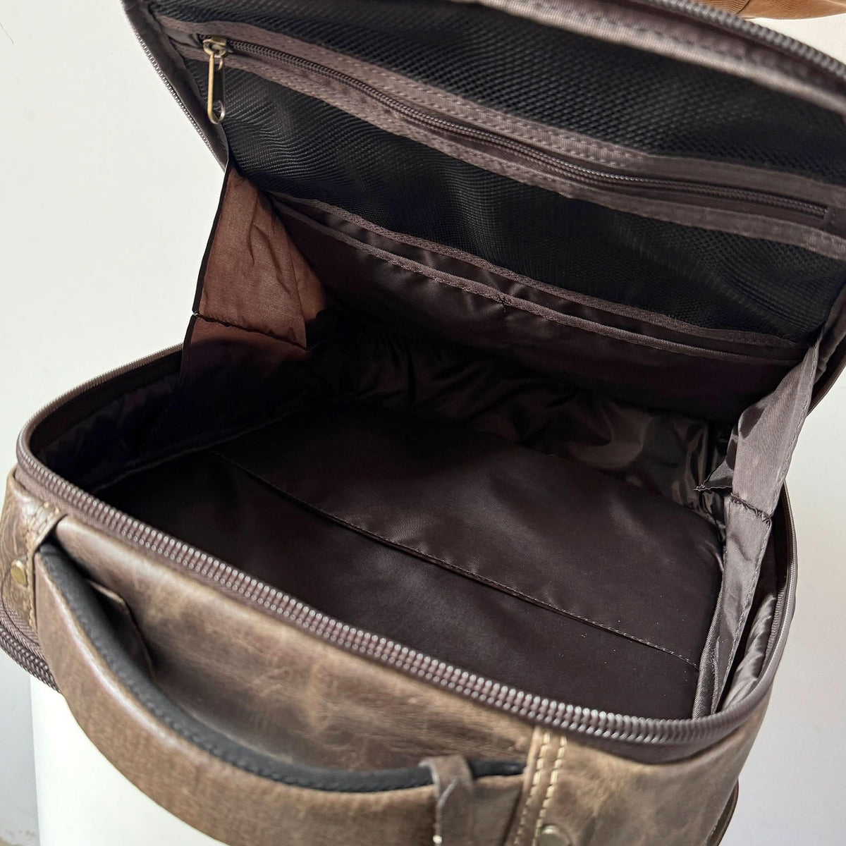 Miami Leathers Crazy Horse leather 16 inch laptop backpack, brown, image 2 of 10