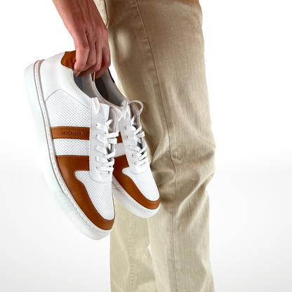 MOCALMO Men's Otello Leather Sneaker in Light Brown, view 2
