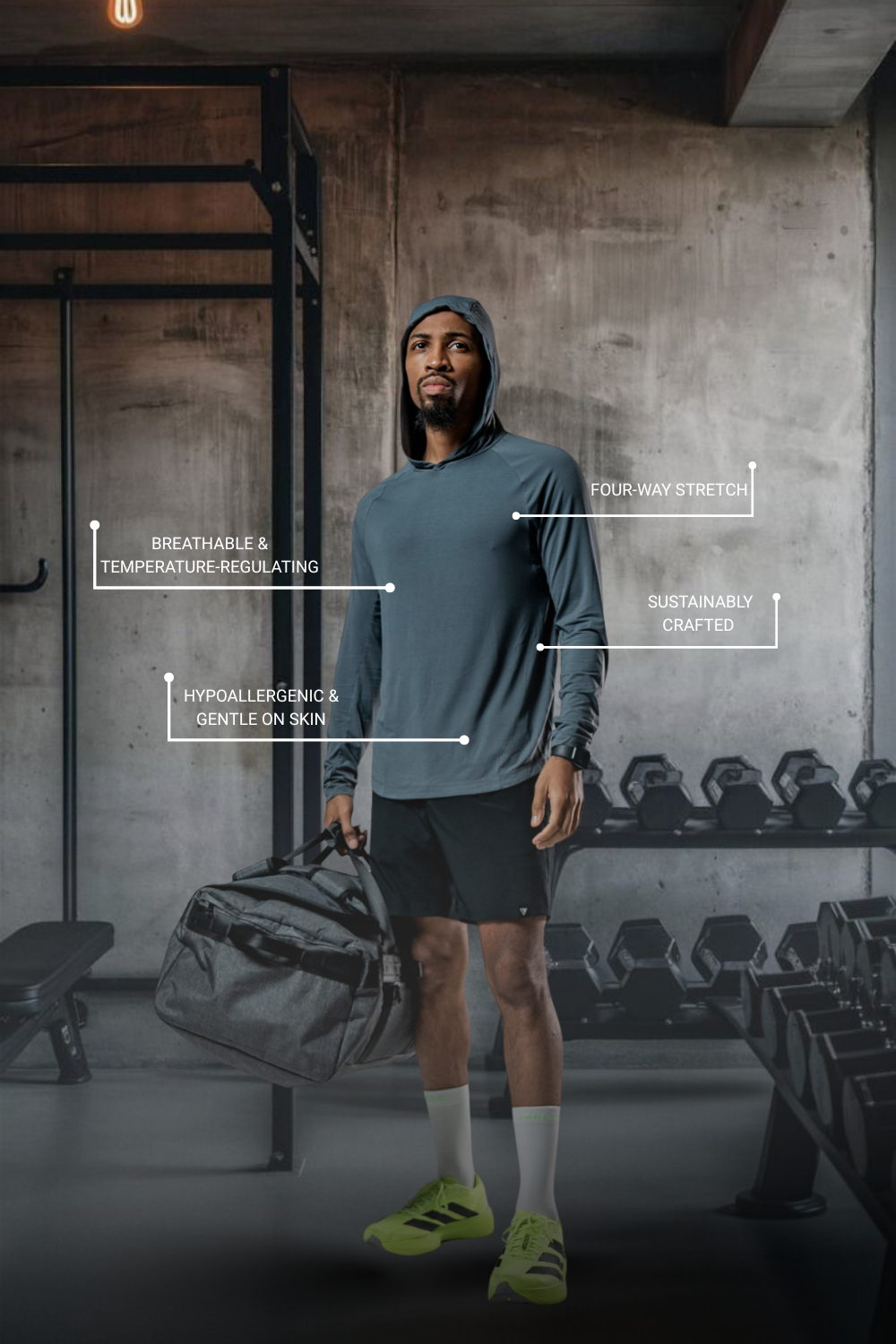Varlo Men's Terra Recovery Element Hoodie Shirt in Ash Gray, view 3