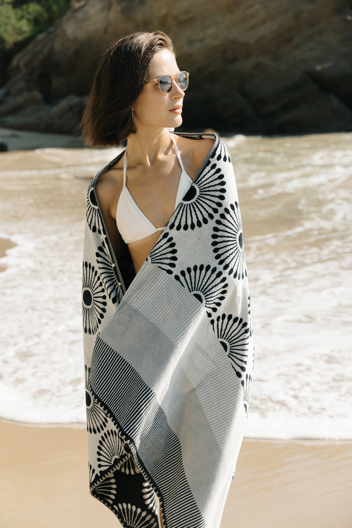 Ruby Mint Carlisle black and white cotton beach towel, image 3 of 6