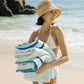 Ruby Mint Stanhope blue, white and yellow cotton beach towel, image 4 of 5