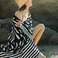 Ruby Mint Remington black and white floral stripe cotton beach towel, image 3 of 6