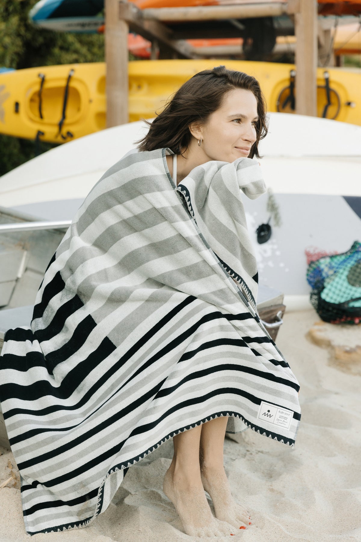 Ruby Mint Thayer black and white stripe cotton beach towel, image 4 of 6