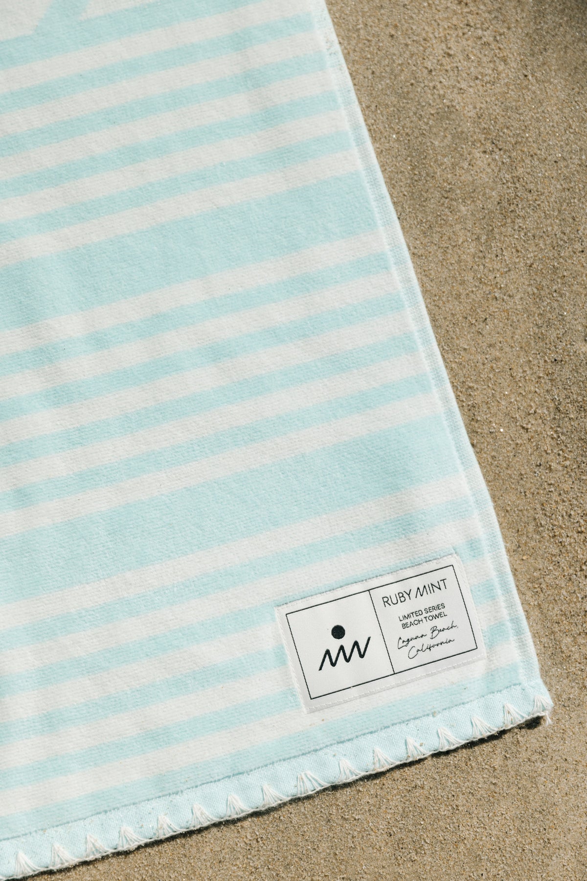 Ruby Mint Rothschild light blue and ivory cotton beach towel, image 5 of 6