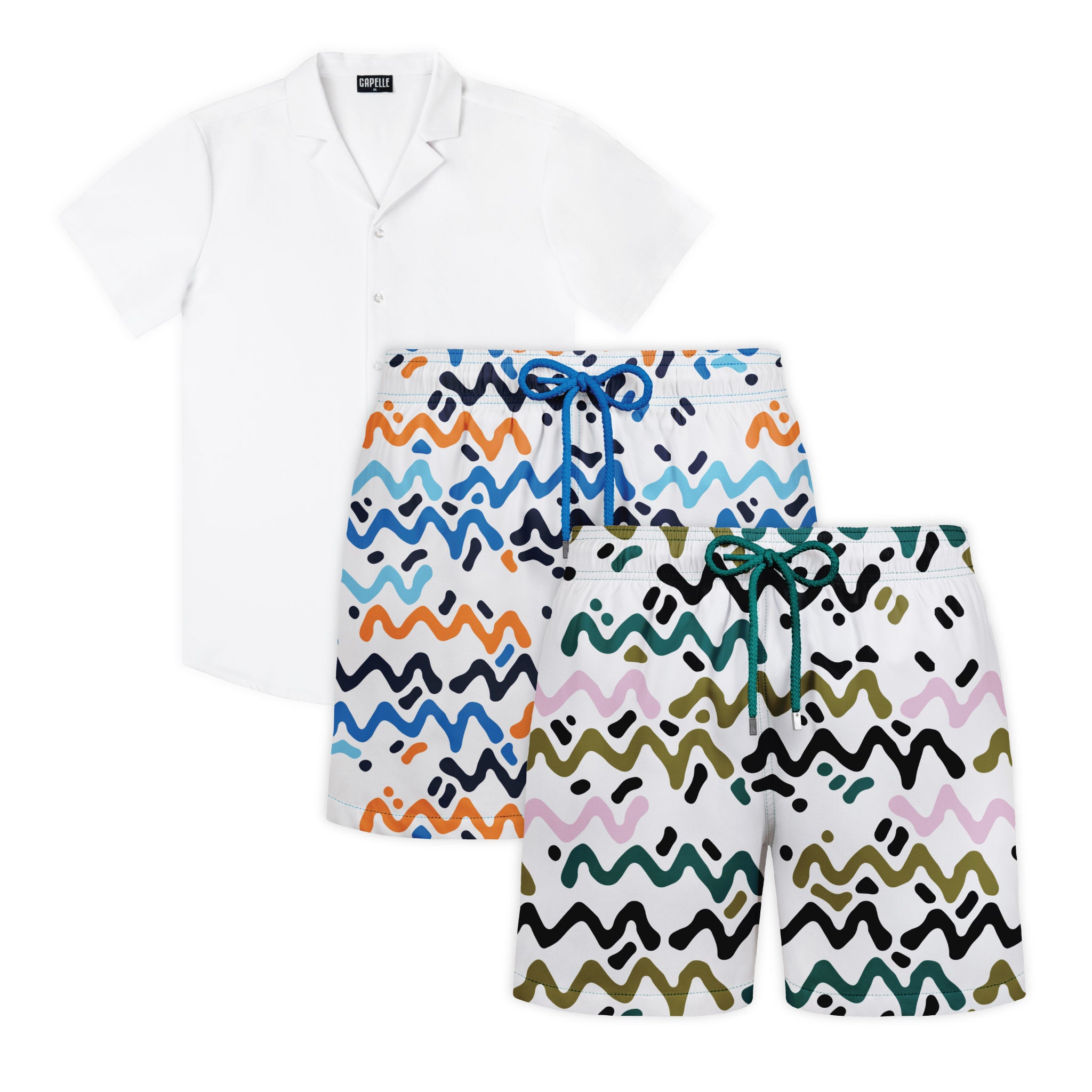 Tropical Flow beach week set, resort shirt with tropical print hybrid swim shorts