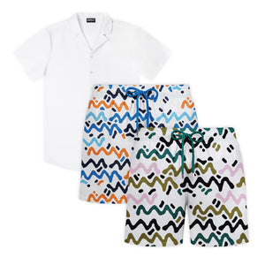 Tropical Flow beach week set, resort shirt with tropical print hybrid swim shorts