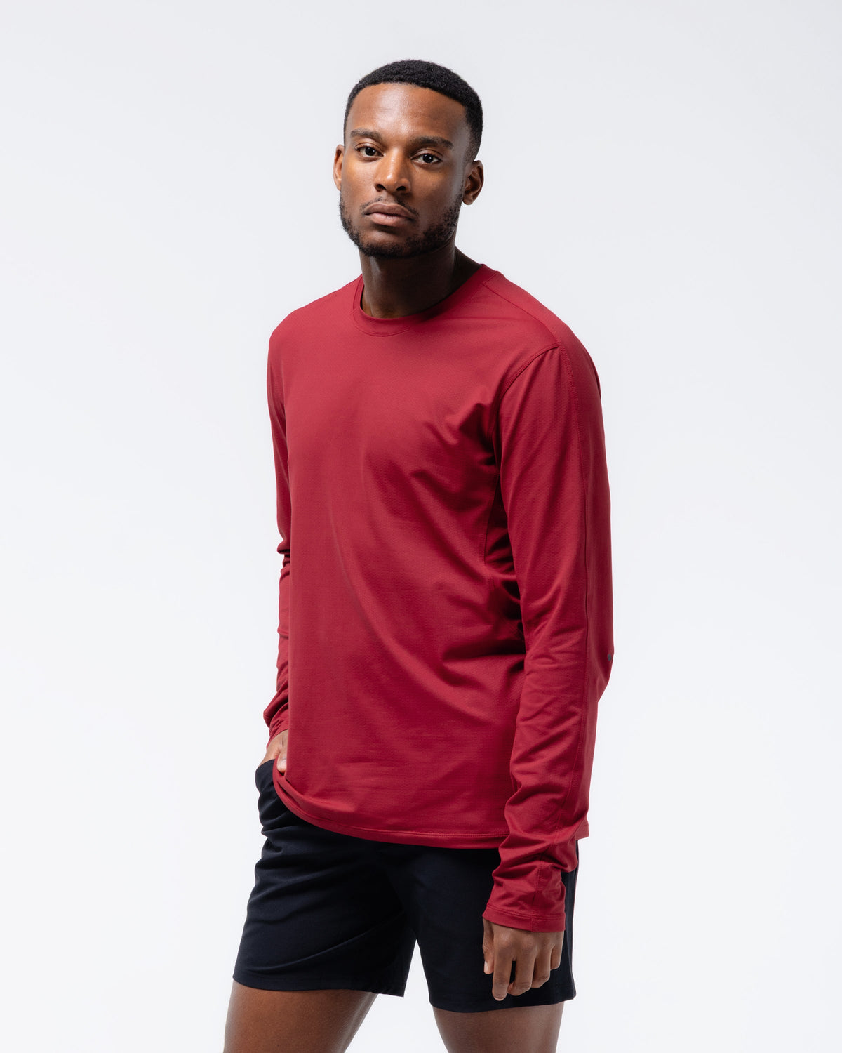 Black Crest Men's Rival Long Sleeve Training Tee in Deep Red, view 10