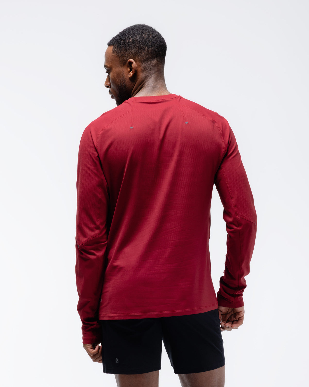 Black Crest Men's Rival Long Sleeve Training Tee in Deep Red, view 9