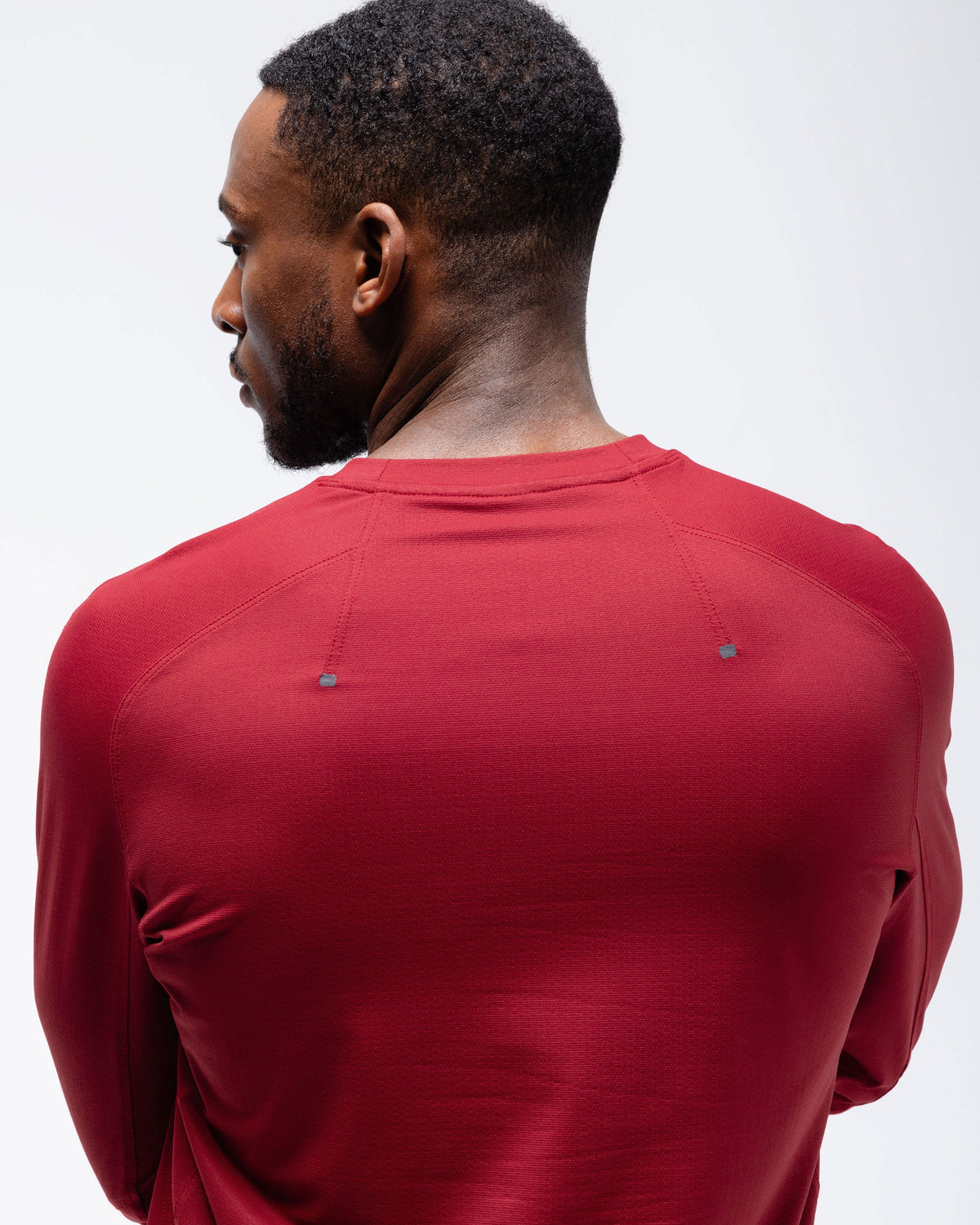 Black Crest Men's Rival Long Sleeve Training Tee in Deep Red, view 6