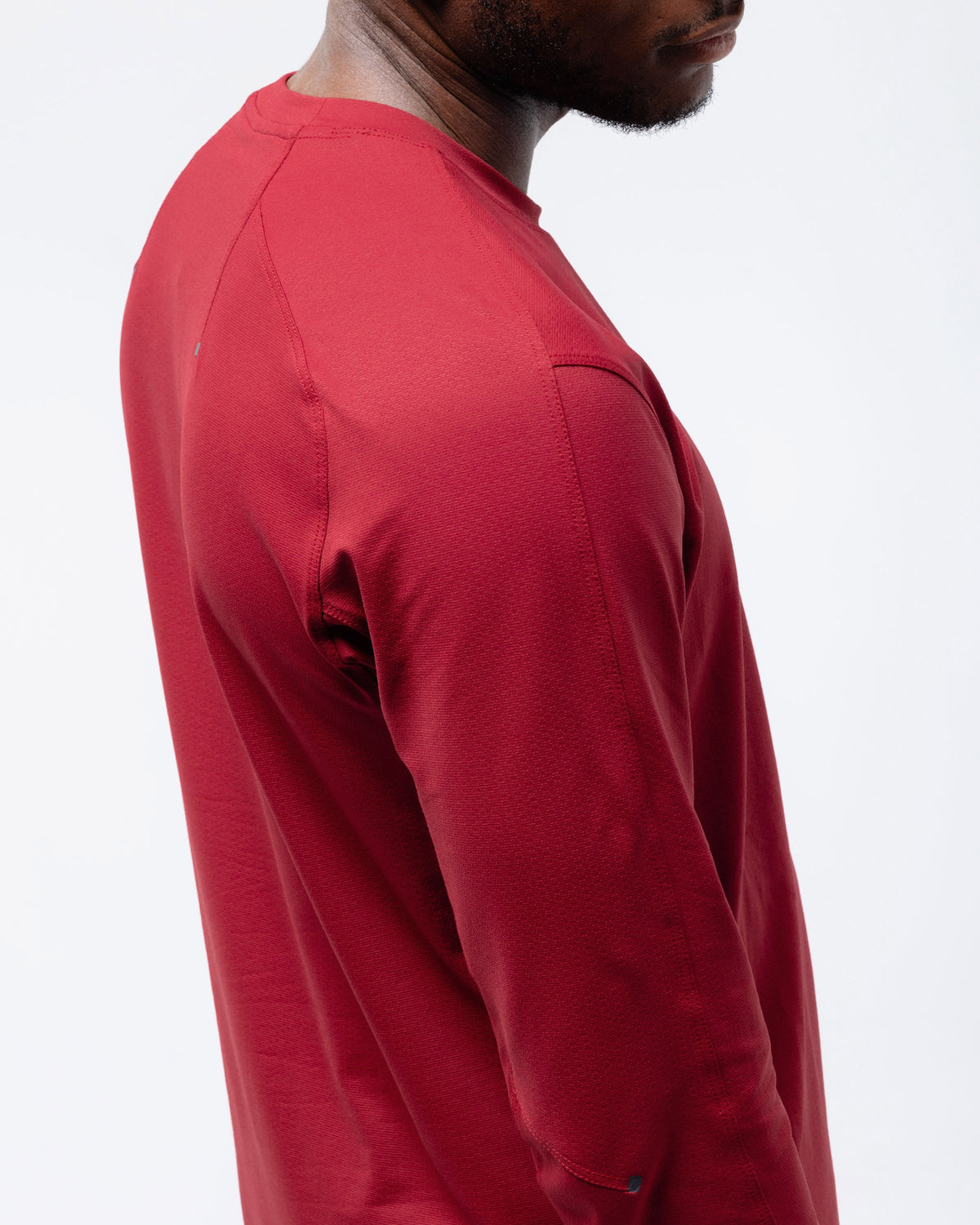 Black Crest Men's Rival Long Sleeve Training Tee in Deep Red, view 4