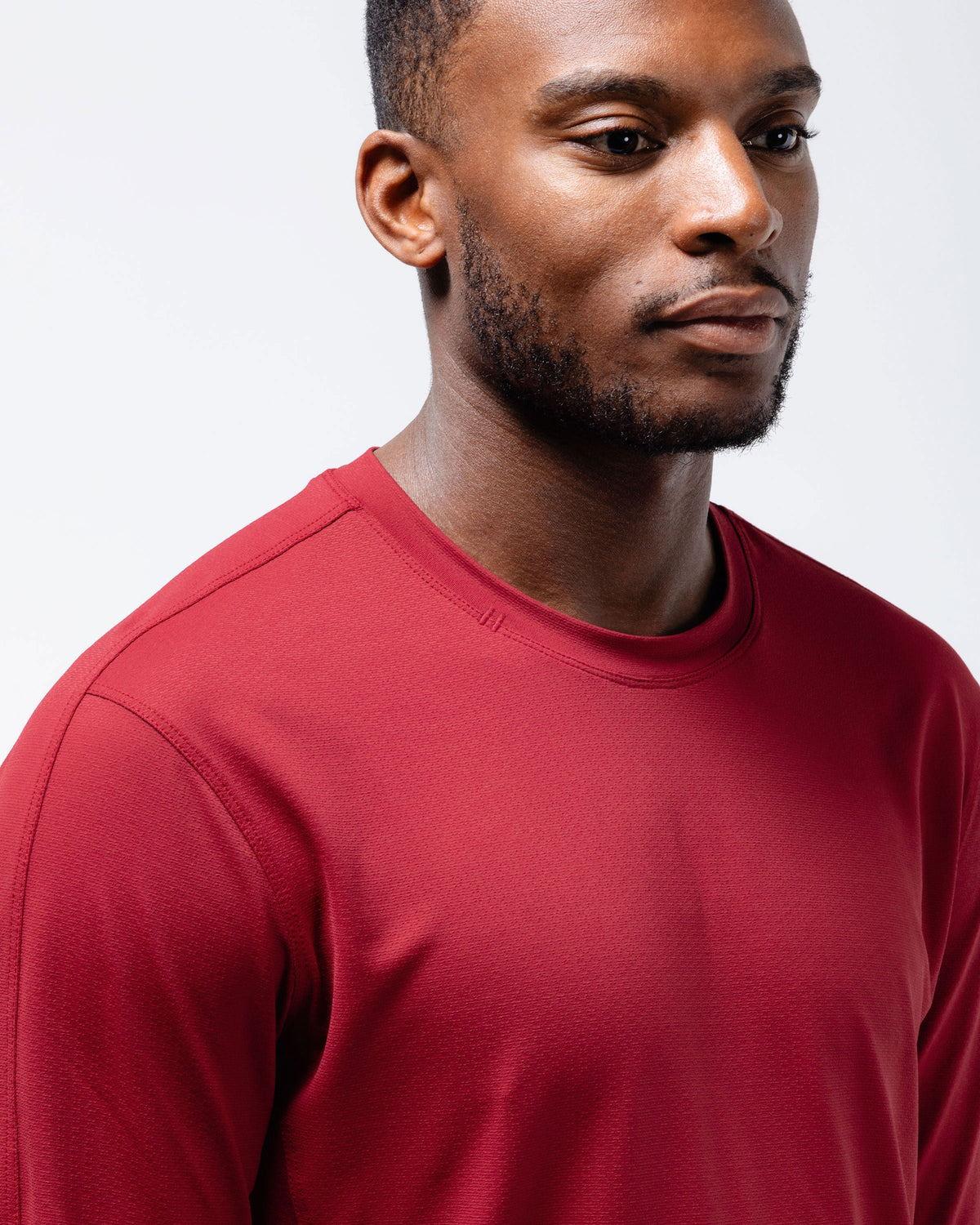 Black Crest Men's Rival Long Sleeve Training Tee in Deep Red, view 5
