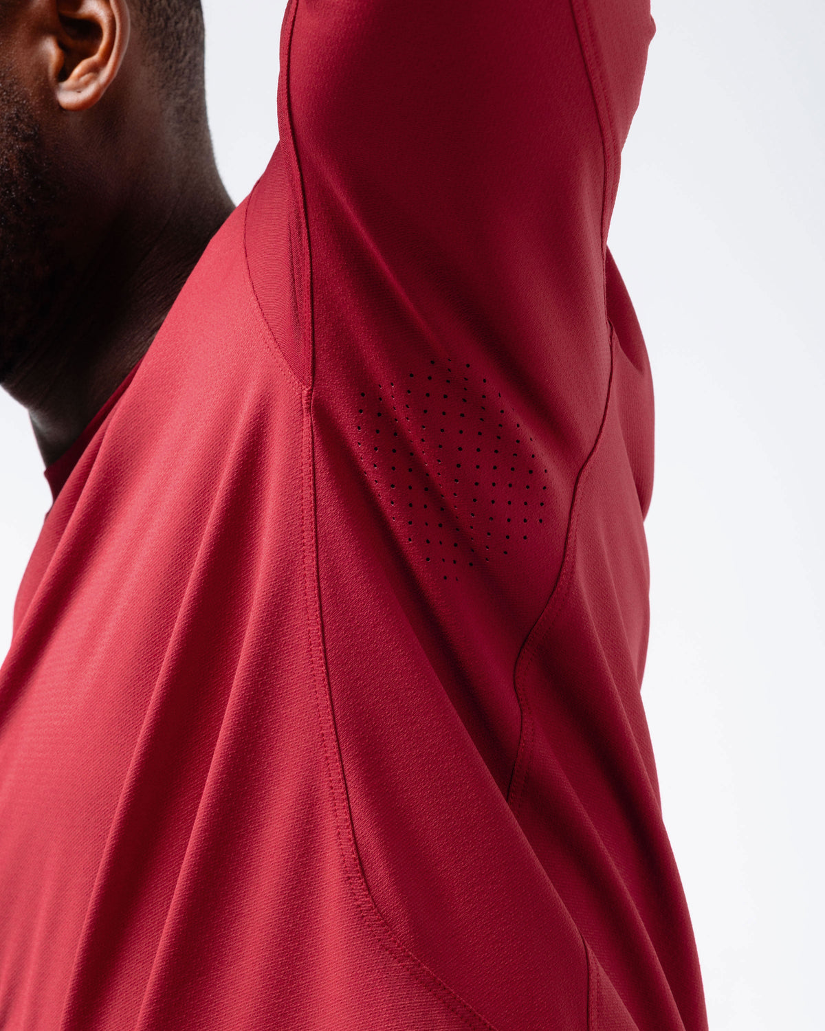 Black Crest Men's Rival Long Sleeve Training Tee in Deep Red, view 3