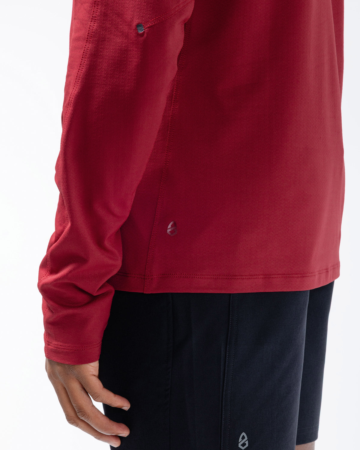Black Crest Men's Rival Long Sleeve Training Tee in Deep Red, view 7