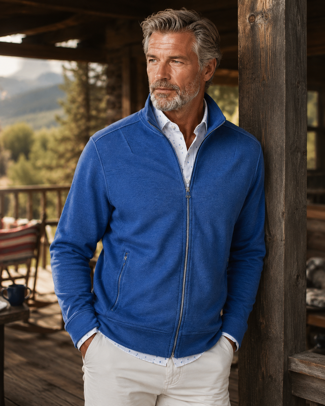 Buki Men's Breckenridge Full-Zip Sweatshirt in Tokyo Blue, view 2