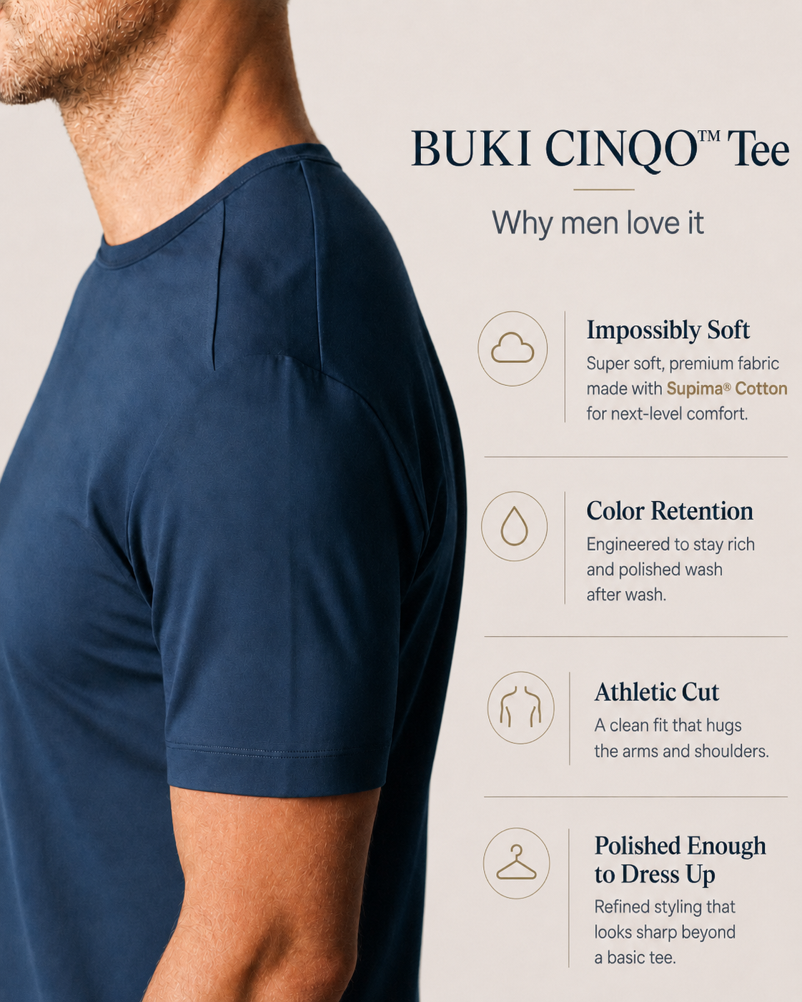 Buki CINQO men's tech tee blue night, image 4 of 7
