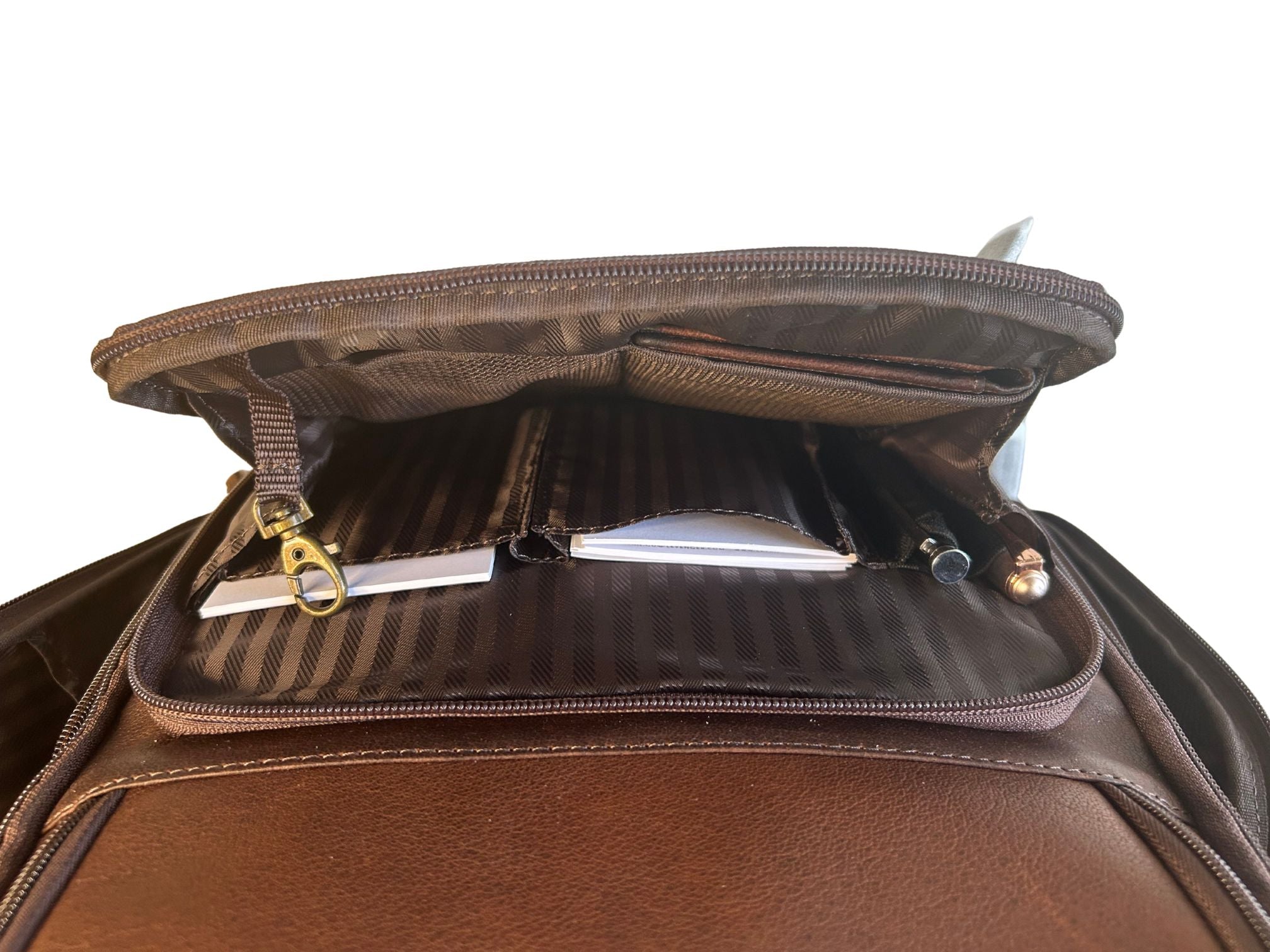 Miami Leathers Cambridge full grain leather 16 inch laptop backpack, brown, image 2 of 13