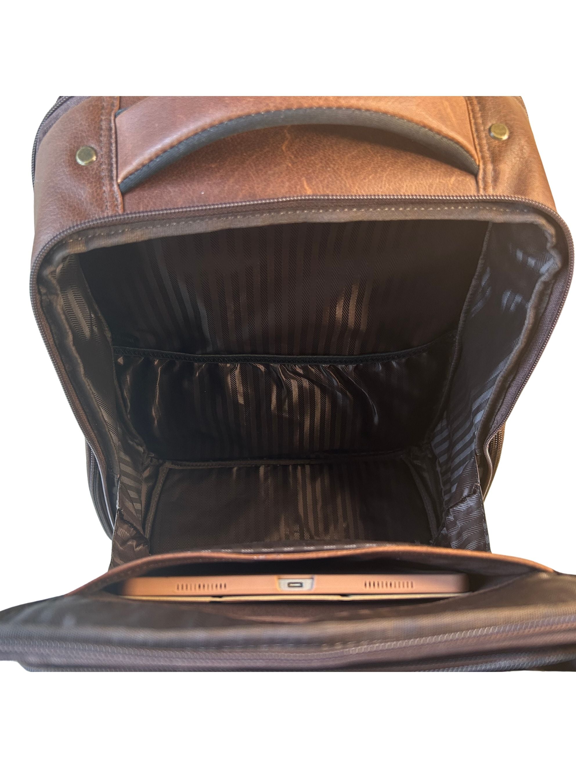 Miami Leathers Cambridge full grain leather 16 inch laptop backpack, brown, image 6 of 13