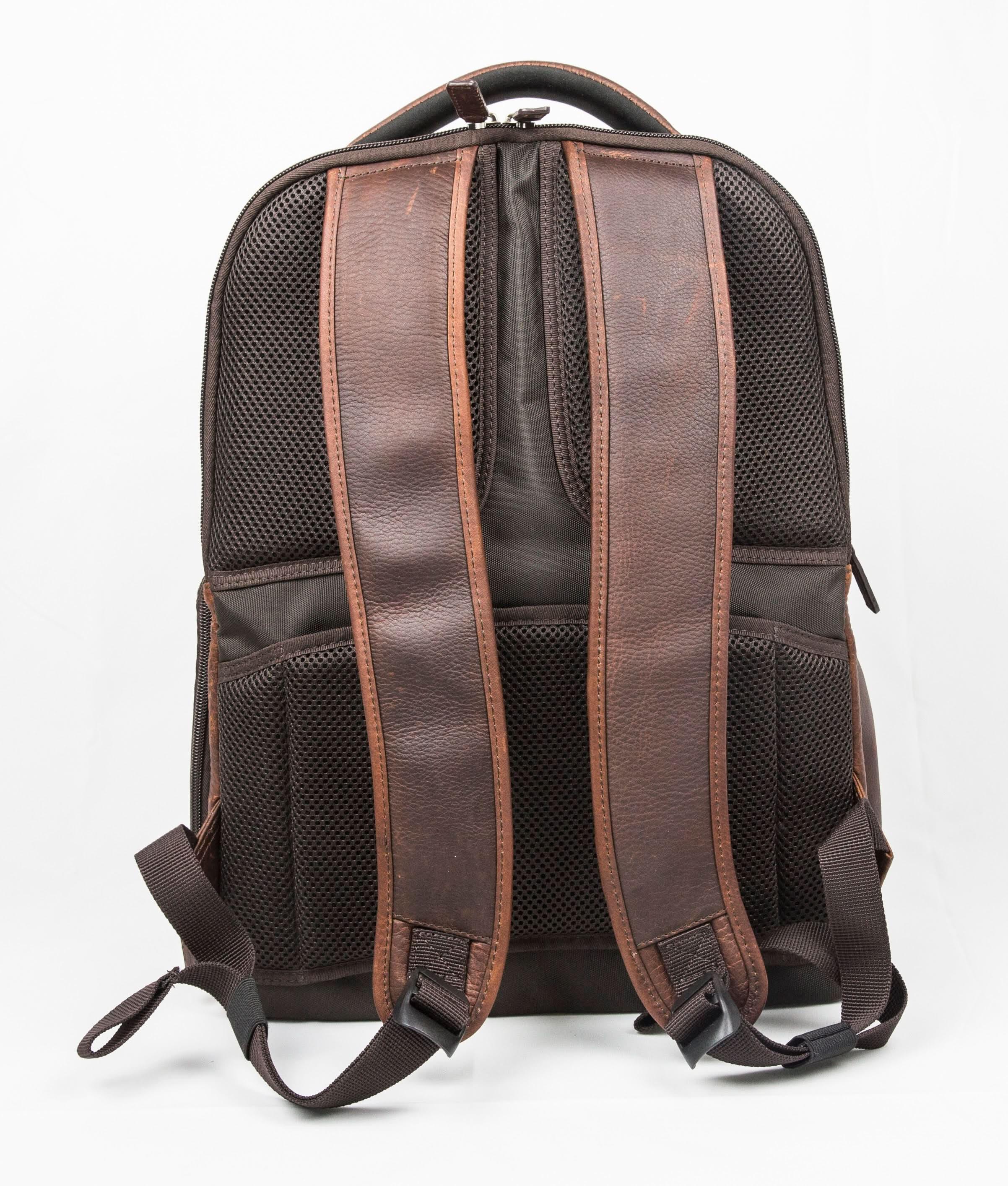 Miami Leathers Cambridge full grain leather 16 inch laptop backpack, brown, image 9 of 13