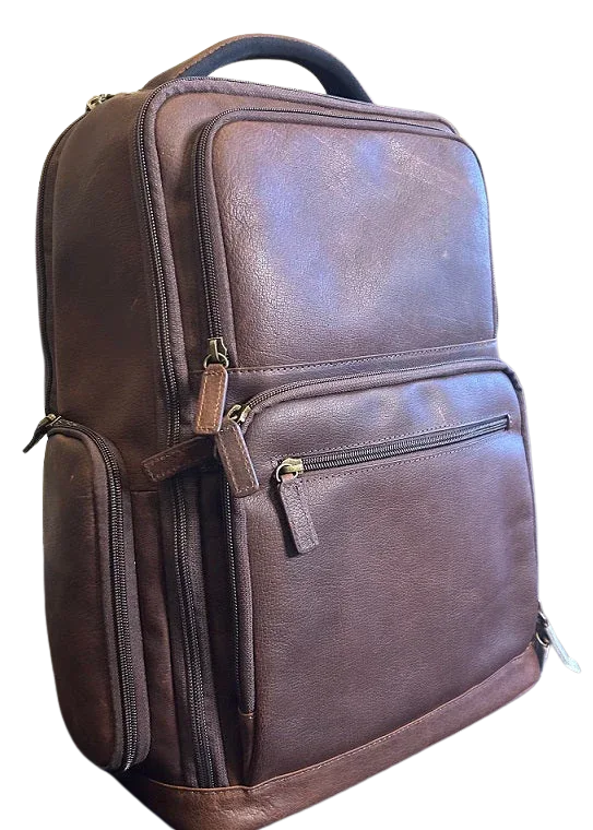 Miami Leathers Cambridge full grain leather 16 inch laptop backpack, brown, image 8 of 13