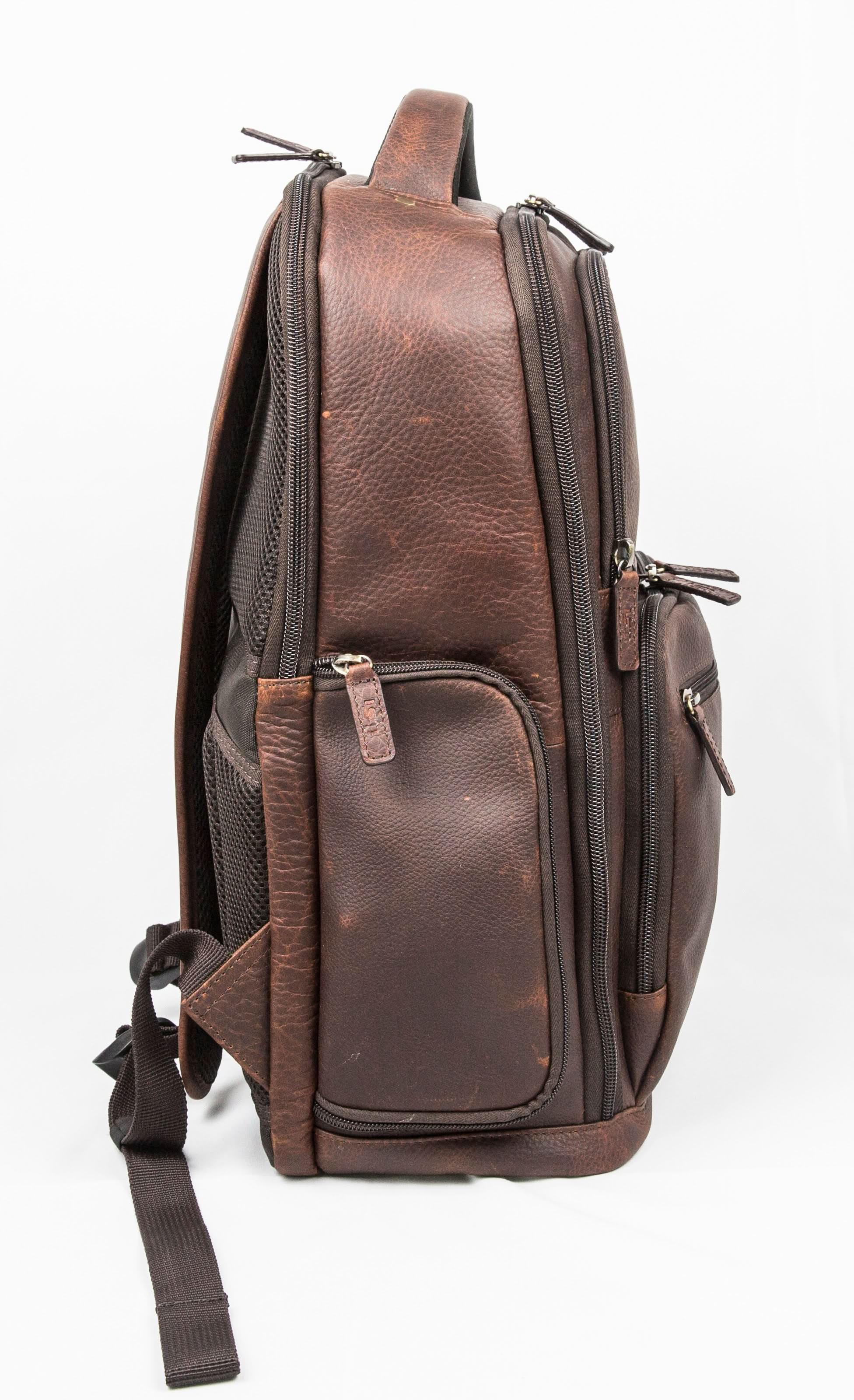 Miami Leathers Cambridge full grain leather 16 inch laptop backpack, brown, image 10 of 13