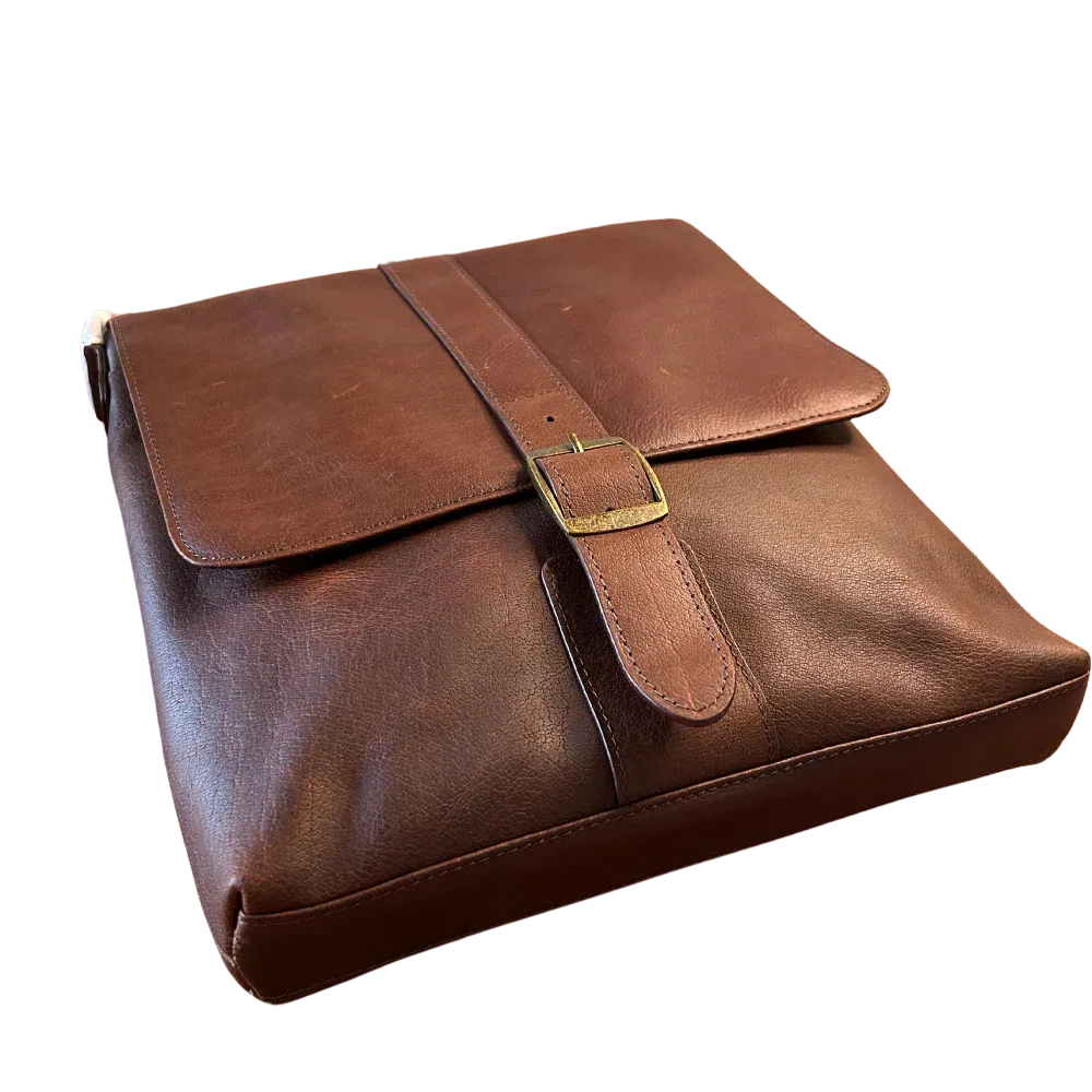 Miami Leathers Cambridge full grain leather compact messenger bag, brown, image 3 of 5