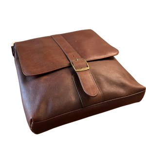 Miami Leathers Cambridge full grain leather compact messenger bag, brown, image 3 of 5