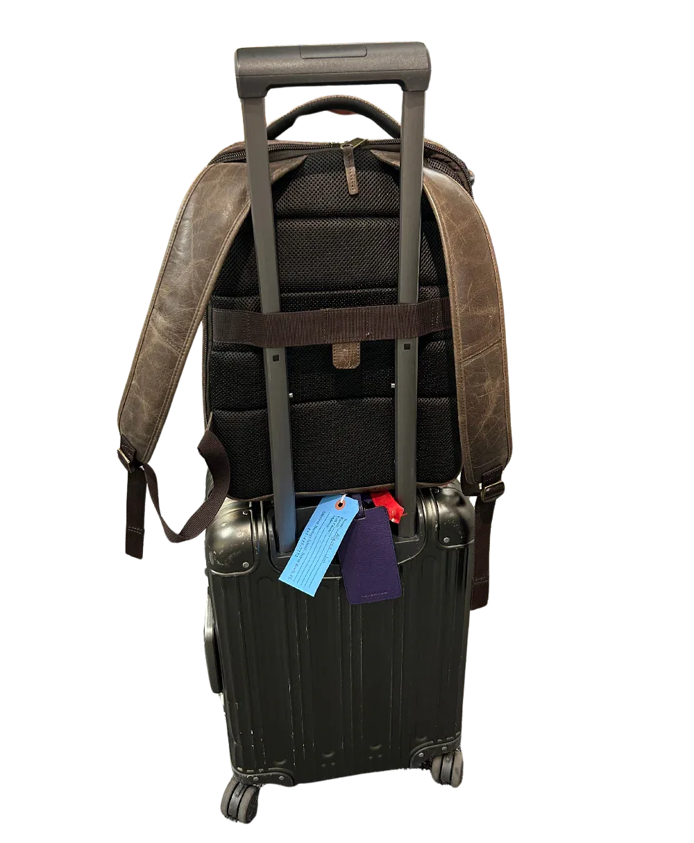 Miami Leathers Crazy Horse leather 16 inch laptop backpack, brown, detail