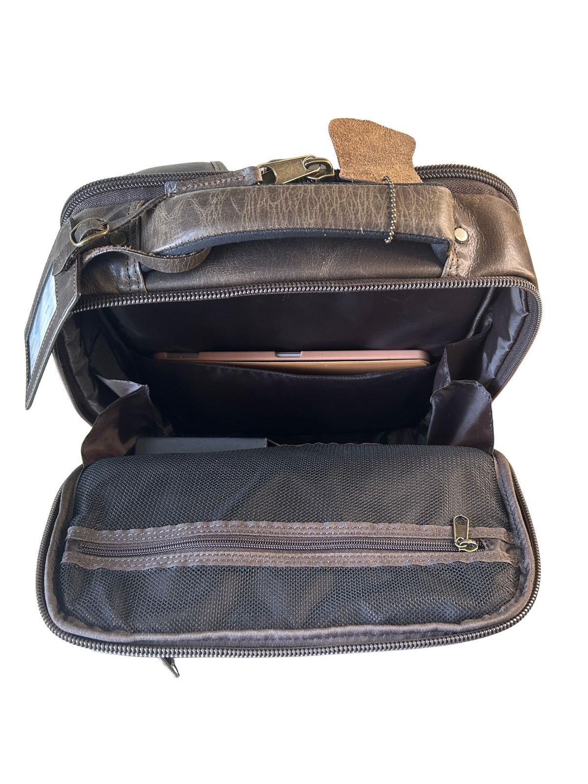 Miami Leathers Crazy Horse leather 16 inch laptop backpack, brown, image 3 of 10