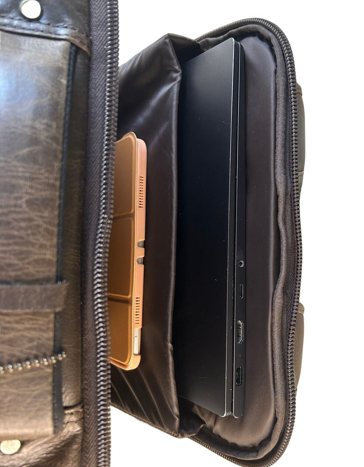 Miami Leathers Crazy Horse leather 16 inch laptop backpack, brown, image 5 of 10