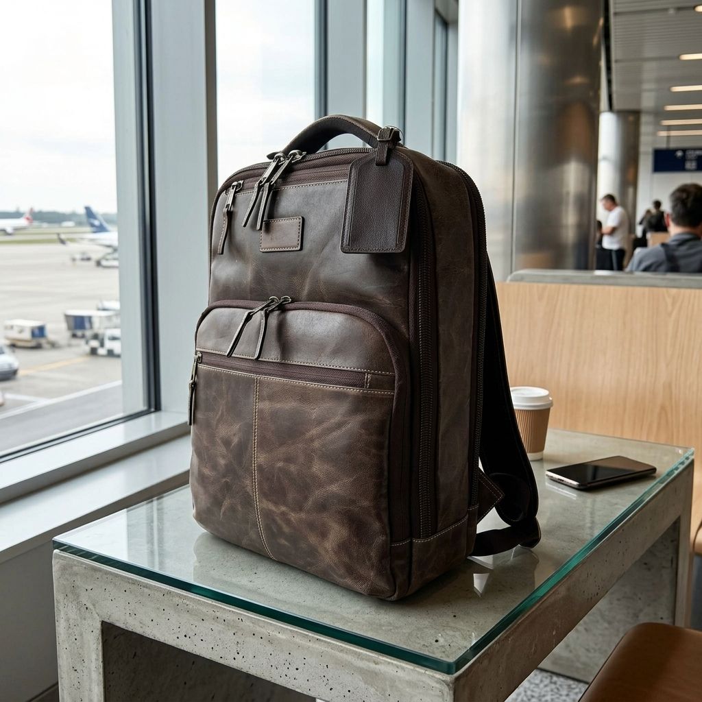 Miami Leathers Crazy Horse leather 16 inch laptop backpack, brown, image 10 of 10