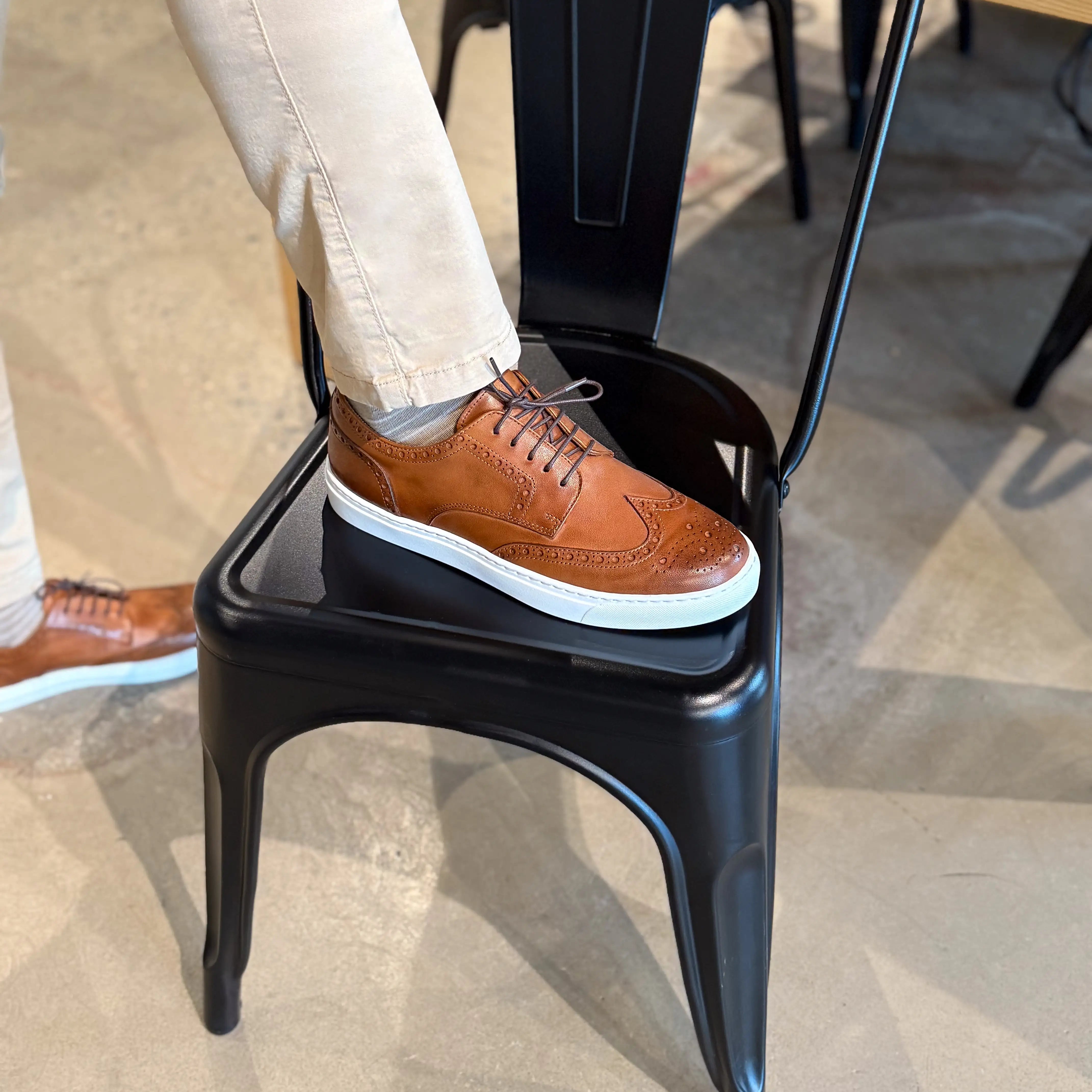 MOCALMO Men's Don Giovanni Wingtip Sneaker in Cognac White Sole, view 7