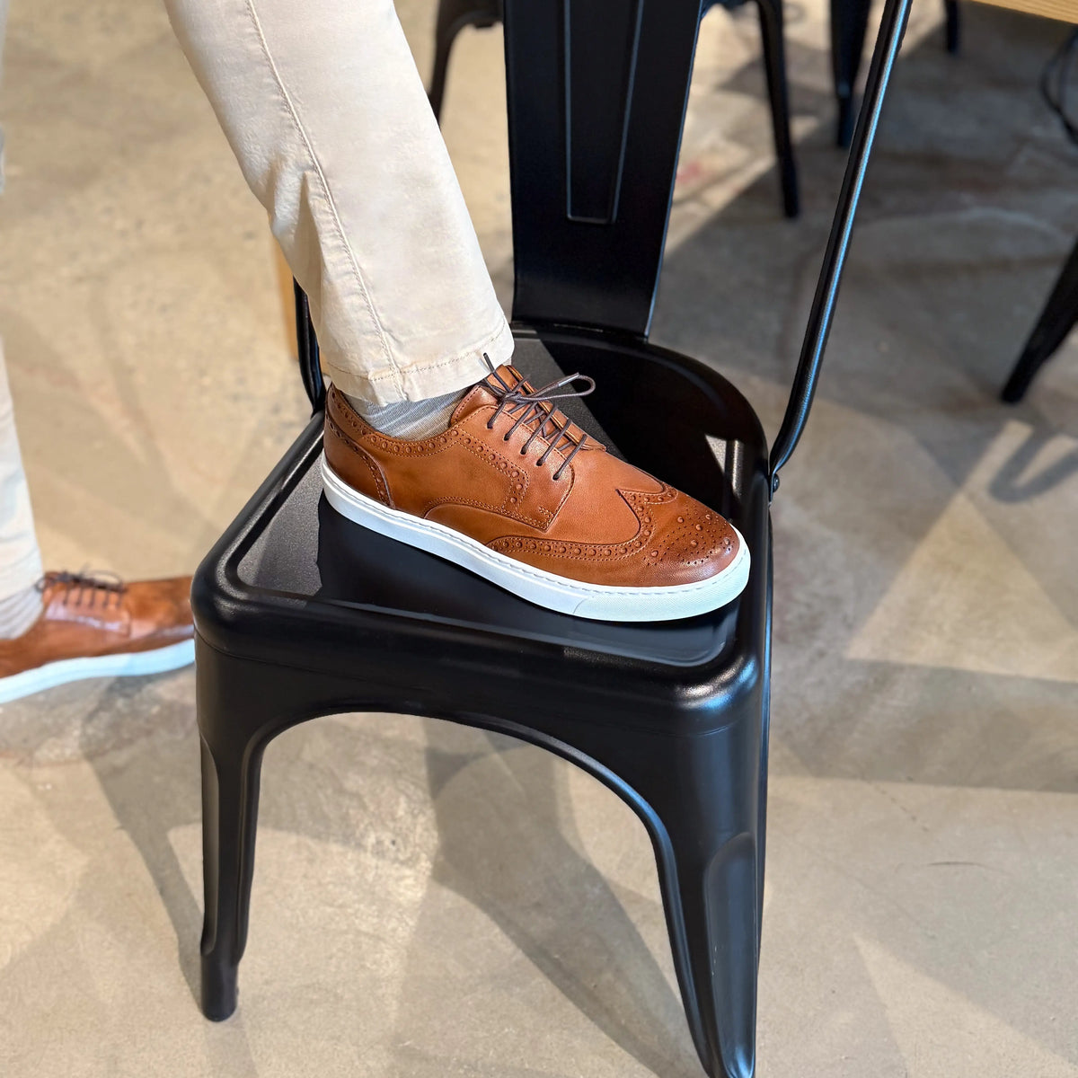 MOCALMO Men's Don Giovanni Wingtip Sneaker in Cognac White Sole, view 7